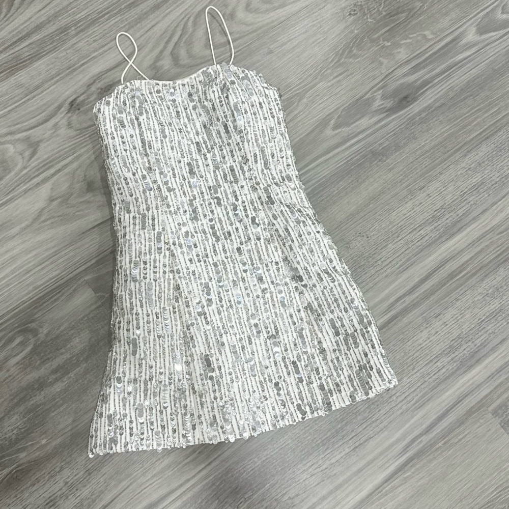 Alice+Olivia Silver Sequin Mini Dress